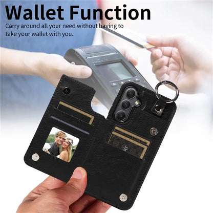 003 For Samsung Galaxy A34 5G Case Card Holder Kickstand Leather Back Cover Ring Buckle