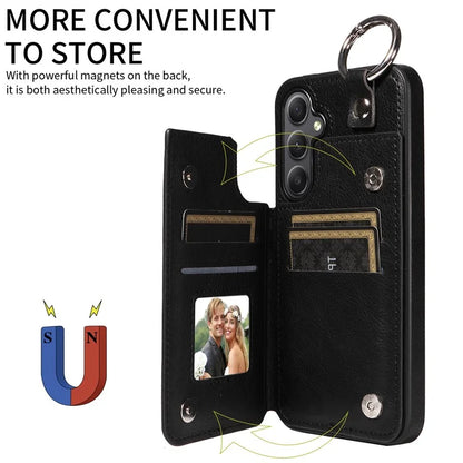 003 For Samsung Galaxy A34 5G Case Card Holder Kickstand Leather Back Cover Ring Buckle