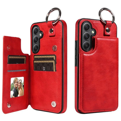 003 For Samsung Galaxy A34 5G Case Card Holder Kickstand Leather Back Cover Ring Buckle