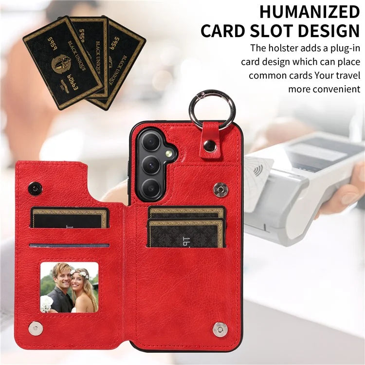 003 For Samsung Galaxy A34 5G Case Card Holder Kickstand Leather Back Cover Ring Buckle