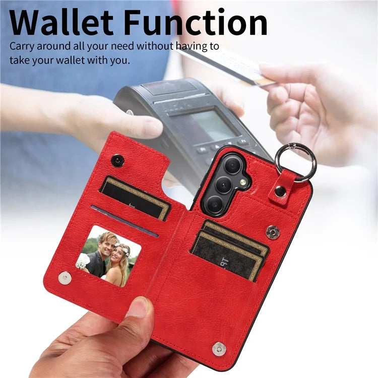 003 For Samsung Galaxy A34 5G Case Card Holder Kickstand Leather Back Cover Ring Buckle