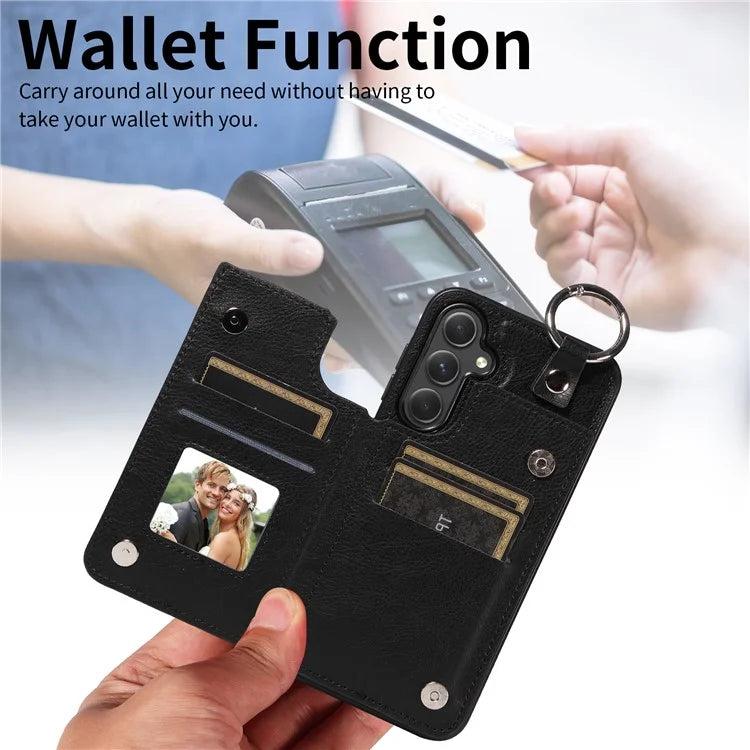 003 For Samsung Galaxy A54 5G Case Anti-Drop Ring Buckle Leather Back Cover Card Holder