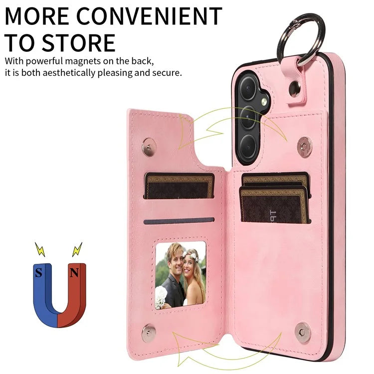003 For Samsung Galaxy A54 5G Case Anti-Drop Ring Buckle Leather Back Cover Card Holder
