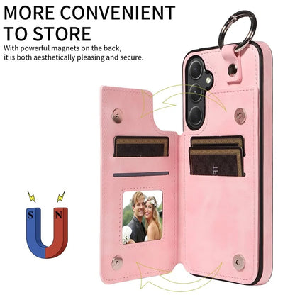 003 For Samsung Galaxy A54 5G Case Anti-Drop Ring Buckle Leather Back Cover Card Holder