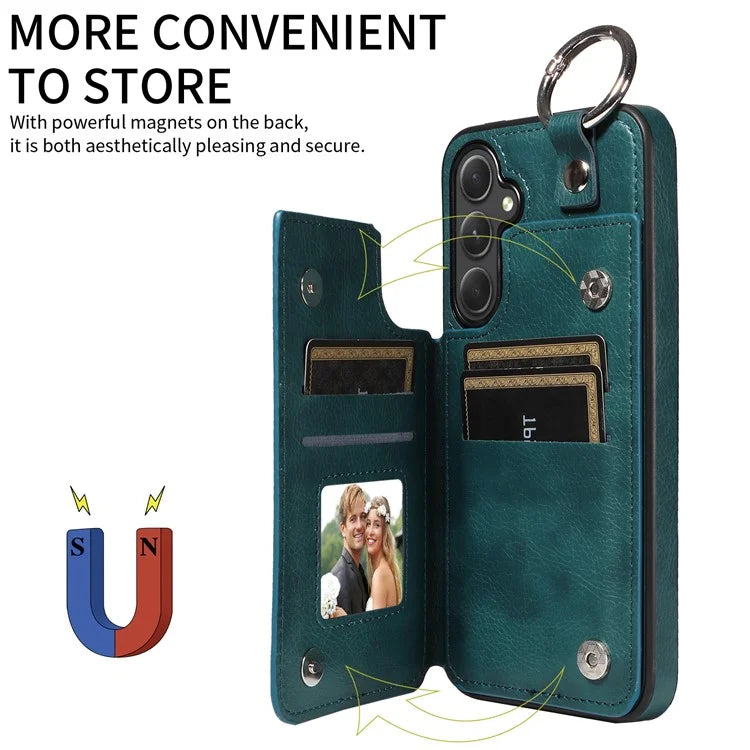 003 For Samsung Galaxy A54 5G Case Anti-Drop Ring Buckle Leather Back Cover Card Holder