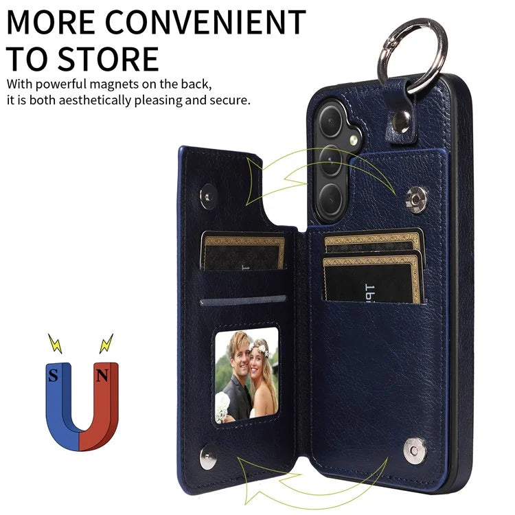 003 For Samsung Galaxy A54 5G Case Anti-Drop Ring Buckle Leather Back Cover Card Holder