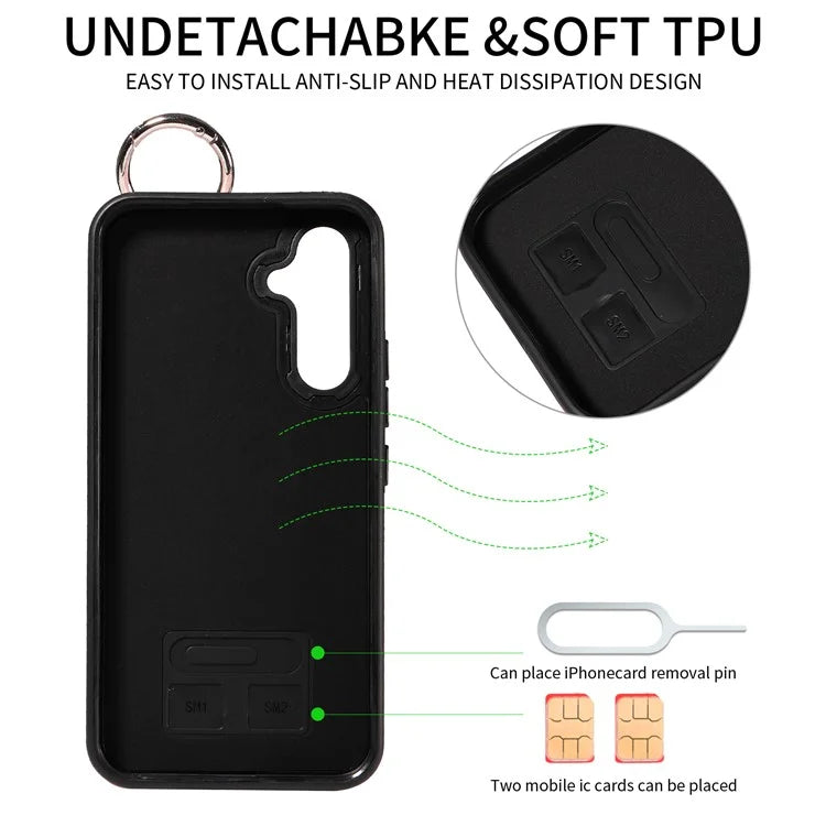 003 For Samsung Galaxy A54 5G Case Anti-Drop Ring Buckle Leather Back Cover Card Holder