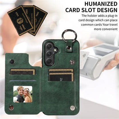 003 For Samsung Galaxy A54 5G Case Anti-Drop Ring Buckle Leather Back Cover Card Holder