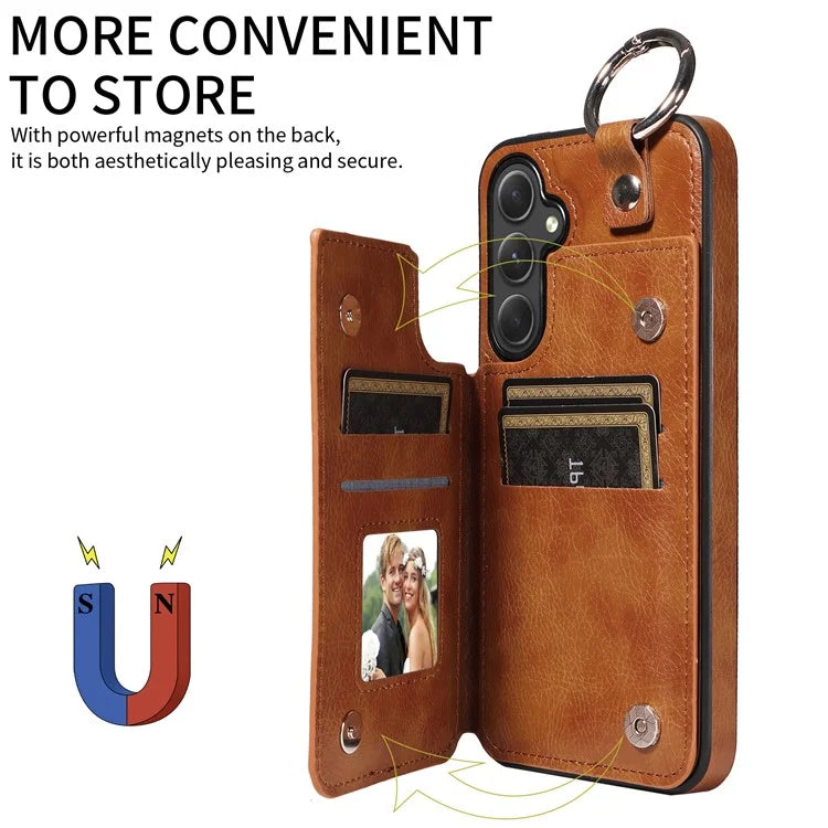 003 For Samsung Galaxy A54 5G Case Anti-Drop Ring Buckle Leather Back Cover Card Holder