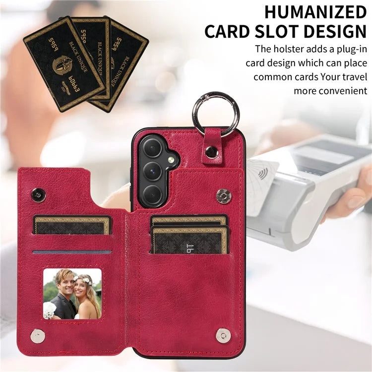 003 For Samsung Galaxy A54 5G Case Anti-Drop Ring Buckle Leather Back Cover Card Holder