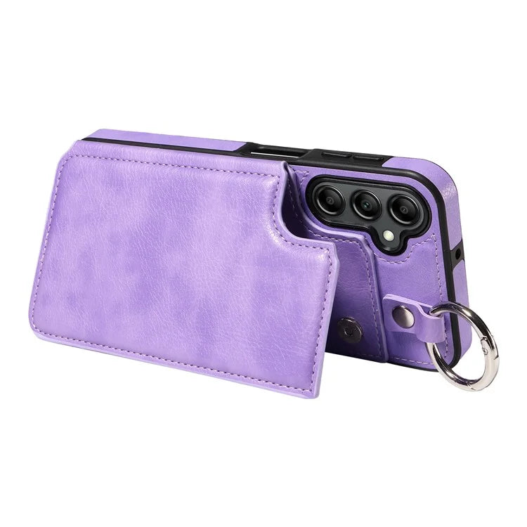 003 For Samsung Galaxy A14 4G / 5G Case with Card Holder Ring Buckle Protective Leather Back Cover