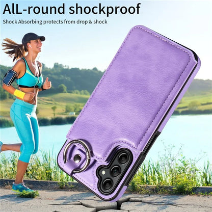 003 For Samsung Galaxy A14 4G / 5G Case with Card Holder Ring Buckle Protective Leather Back Cover