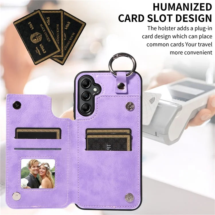 003 For Samsung Galaxy A14 4G / 5G Case with Card Holder Ring Buckle Protective Leather Back Cover