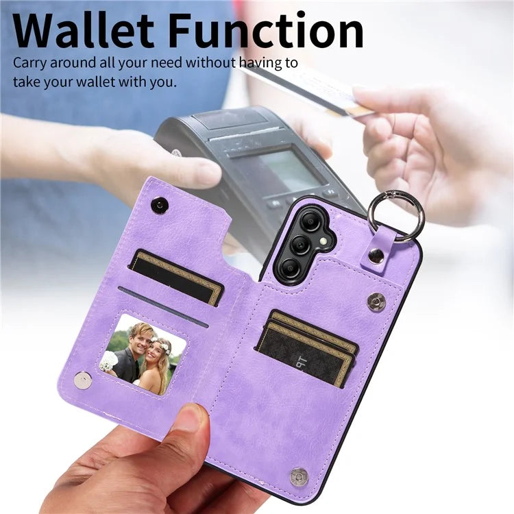 003 For Samsung Galaxy A14 4G / 5G Case with Card Holder Ring Buckle Protective Leather Back Cover