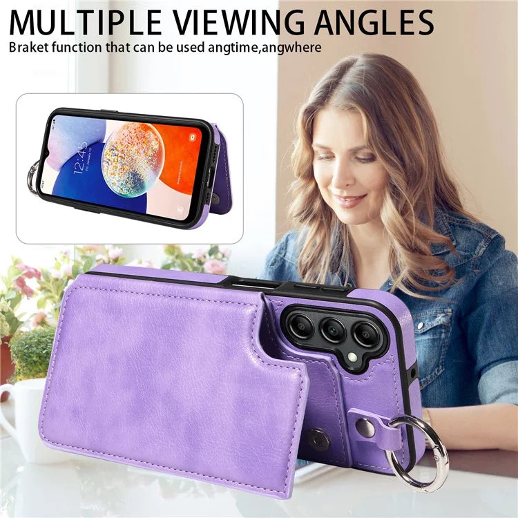 003 For Samsung Galaxy A14 4G / 5G Case with Card Holder Ring Buckle Protective Leather Back Cover