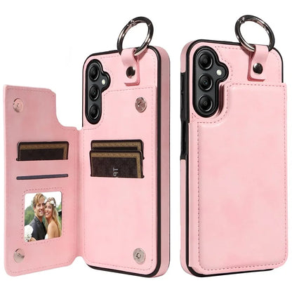 003 For Samsung Galaxy A14 4G / 5G Case with Card Holder Ring Buckle Protective Leather Back Cover