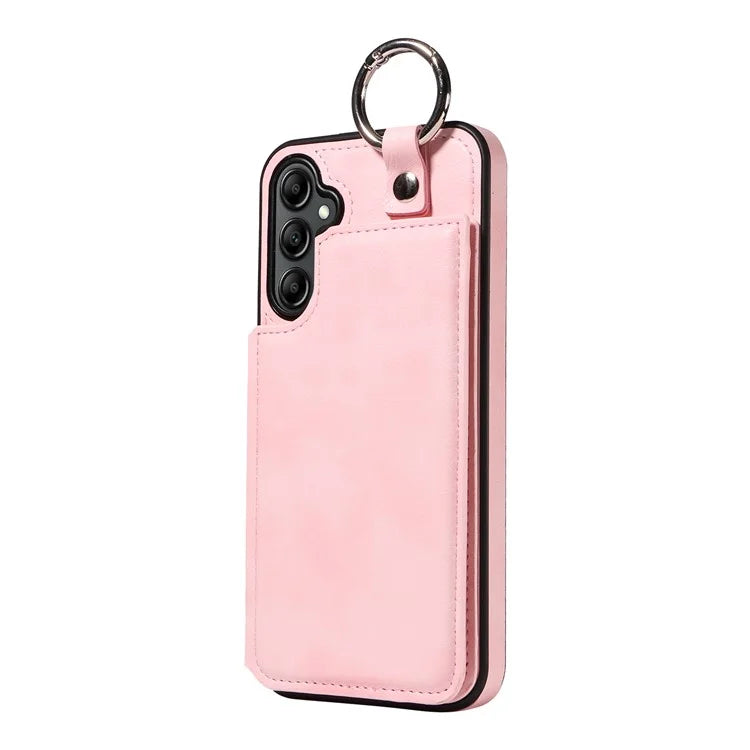 003 For Samsung Galaxy A14 4G / 5G Case with Card Holder Ring Buckle Protective Leather Back Cover