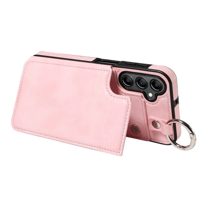 003 For Samsung Galaxy A14 4G / 5G Case with Card Holder Ring Buckle Protective Leather Back Cover