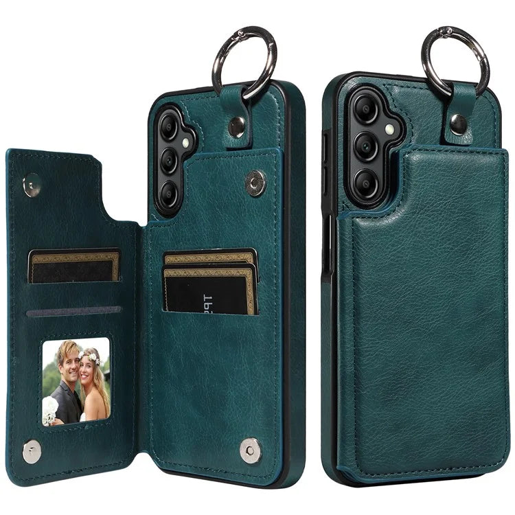 003 For Samsung Galaxy A14 4G / 5G Case with Card Holder Ring Buckle Protective Leather Back Cover