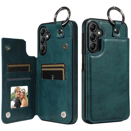003 For Samsung Galaxy A14 4G / 5G Case with Card Holder Ring Buckle Protective Leather Back Cover