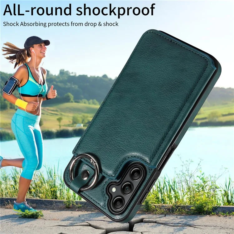 003 For Samsung Galaxy A14 4G / 5G Case with Card Holder Ring Buckle Protective Leather Back Cover