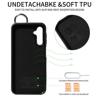 003 For Samsung Galaxy A14 4G / 5G Case with Card Holder Ring Buckle Protective Leather Back Cover