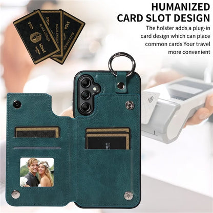 003 For Samsung Galaxy A14 4G / 5G Case with Card Holder Ring Buckle Protective Leather Back Cover