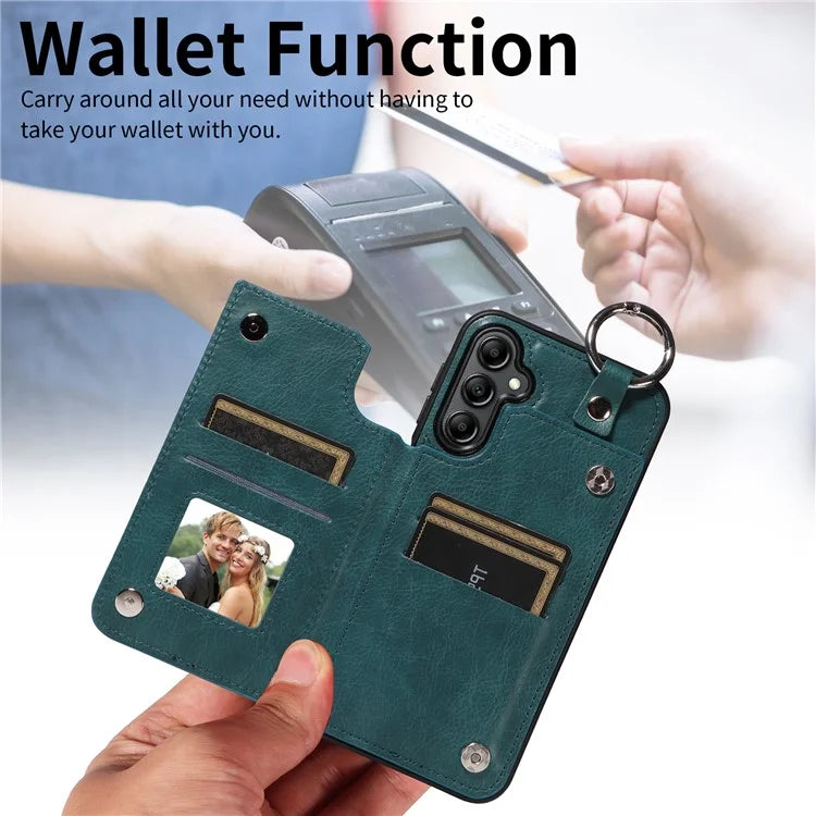 003 For Samsung Galaxy A14 4G / 5G Case with Card Holder Ring Buckle Protective Leather Back Cover
