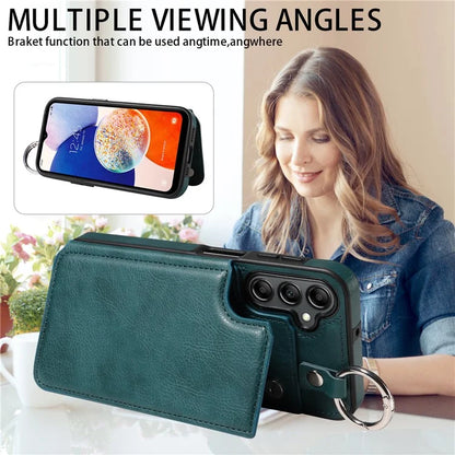 003 For Samsung Galaxy A14 4G / 5G Case with Card Holder Ring Buckle Protective Leather Back Cover