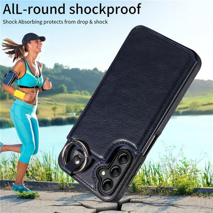003 For Samsung Galaxy A14 4G / 5G Case with Card Holder Ring Buckle Protective Leather Back Cover