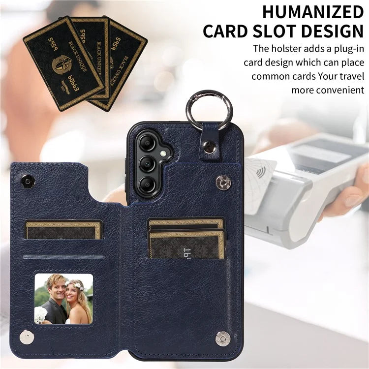 003 For Samsung Galaxy A14 4G / 5G Case with Card Holder Ring Buckle Protective Leather Back Cover