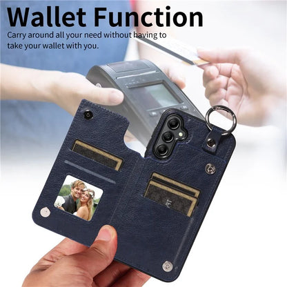 003 For Samsung Galaxy A14 4G / 5G Case with Card Holder Ring Buckle Protective Leather Back Cover