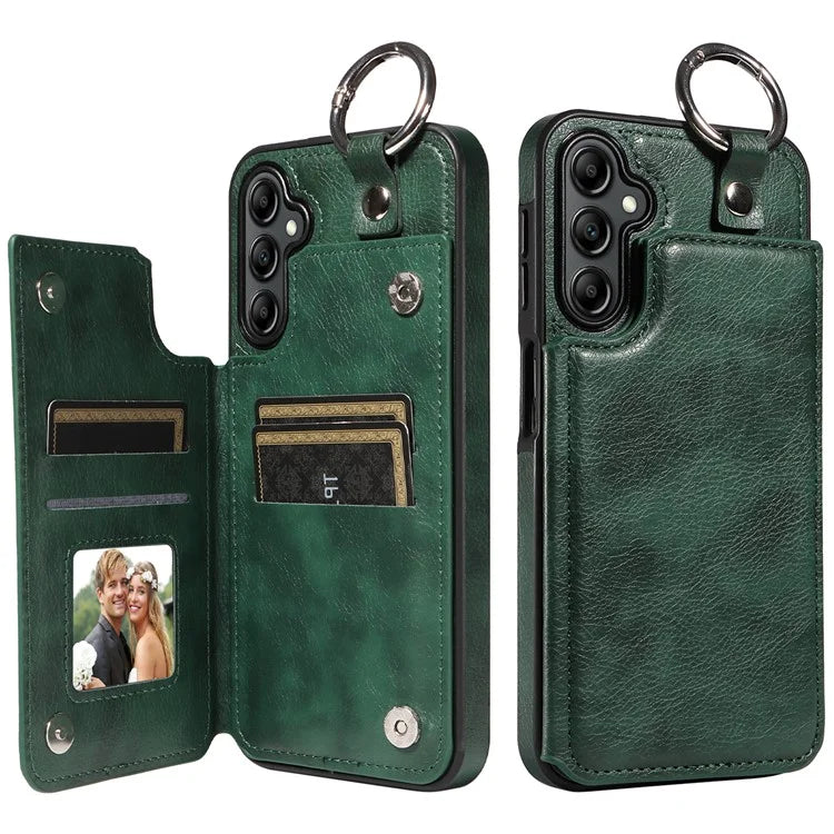 003 For Samsung Galaxy A14 4G / 5G Case with Card Holder Ring Buckle Protective Leather Back Cover