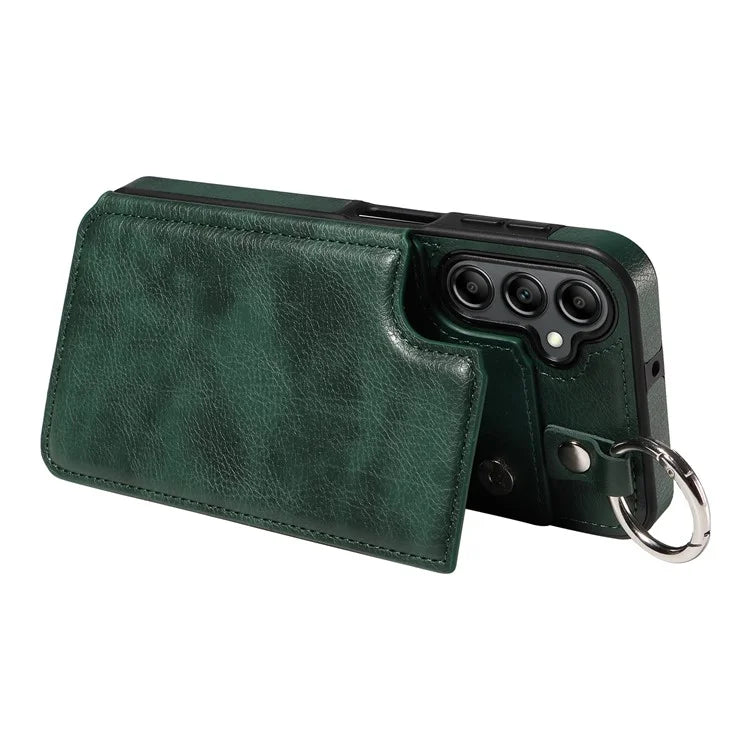 003 For Samsung Galaxy A14 4G / 5G Case with Card Holder Ring Buckle Protective Leather Back Cover