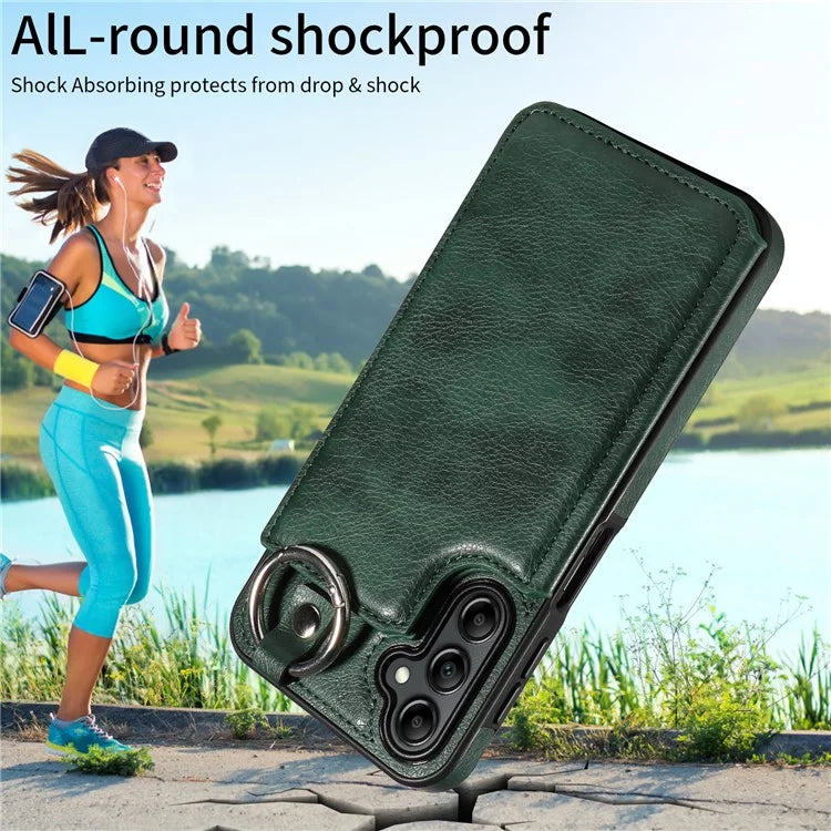 003 For Samsung Galaxy A14 4G / 5G Case with Card Holder Ring Buckle Protective Leather Back Cover