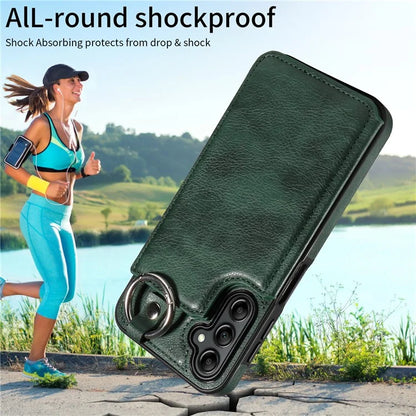 003 For Samsung Galaxy A14 4G / 5G Case with Card Holder Ring Buckle Protective Leather Back Cover