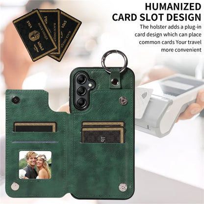 003 For Samsung Galaxy A14 4G / 5G Case with Card Holder Ring Buckle Protective Leather Back Cover