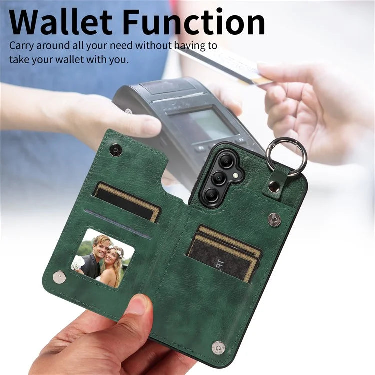 003 For Samsung Galaxy A14 4G / 5G Case with Card Holder Ring Buckle Protective Leather Back Cover