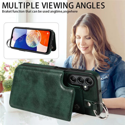 003 For Samsung Galaxy A14 4G / 5G Case with Card Holder Ring Buckle Protective Leather Back Cover