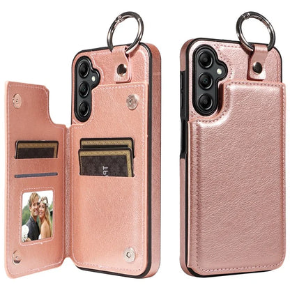 003 For Samsung Galaxy A14 4G / 5G Case with Card Holder Ring Buckle Protective Leather Back Cover