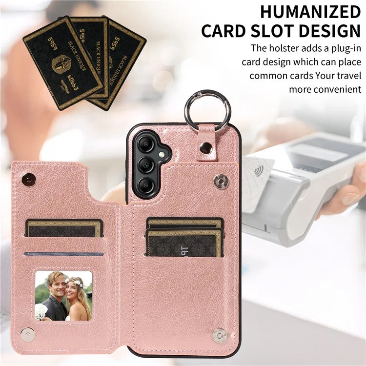 003 For Samsung Galaxy A14 4G / 5G Case with Card Holder Ring Buckle Protective Leather Back Cover