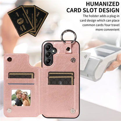 003 For Samsung Galaxy A14 4G / 5G Case with Card Holder Ring Buckle Protective Leather Back Cover