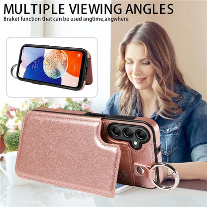 003 For Samsung Galaxy A14 4G / 5G Case with Card Holder Ring Buckle Protective Leather Back Cover