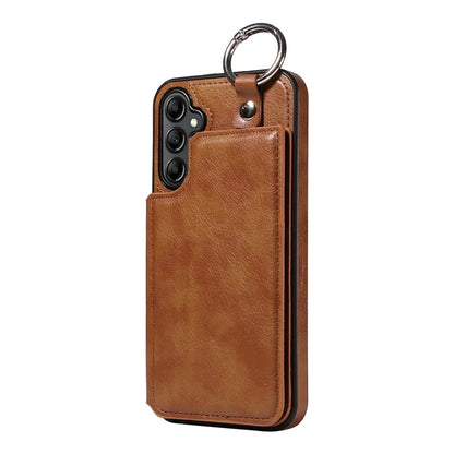 003 For Samsung Galaxy A14 4G / 5G Case with Card Holder Ring Buckle Protective Leather Back Cover