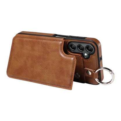 003 For Samsung Galaxy A14 4G / 5G Case with Card Holder Ring Buckle Protective Leather Back Cover