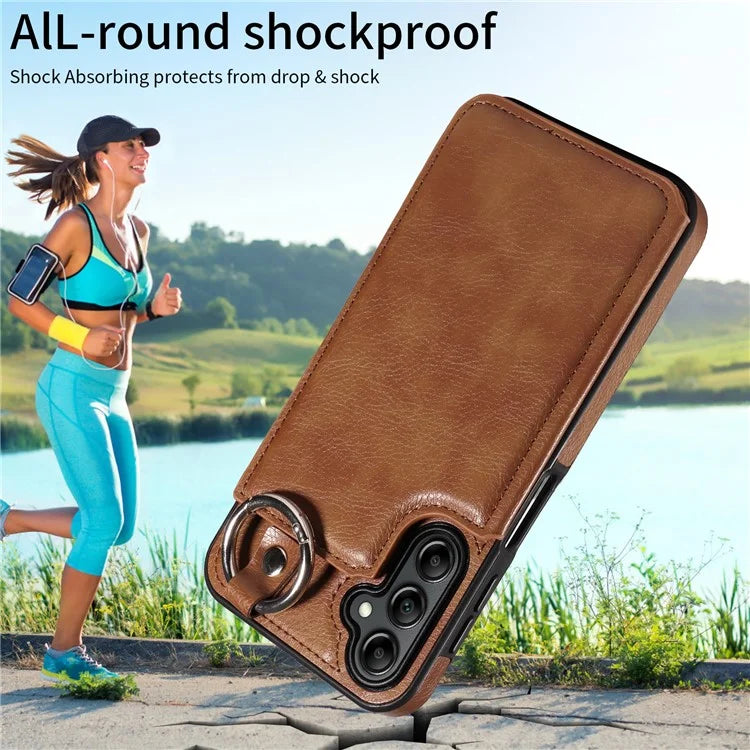 003 For Samsung Galaxy A14 4G / 5G Case with Card Holder Ring Buckle Protective Leather Back Cover