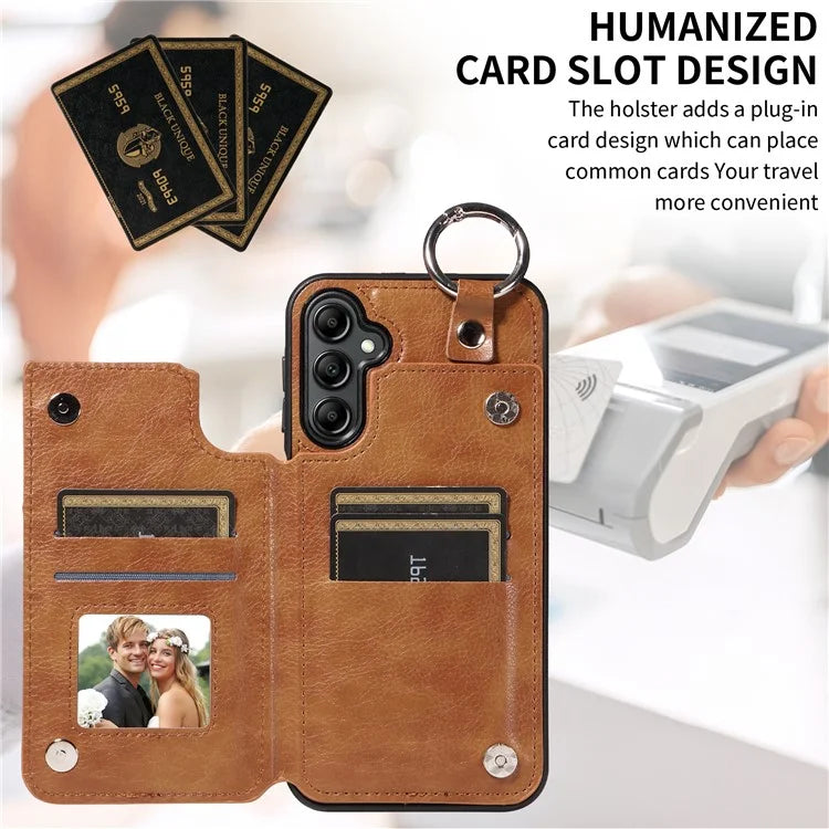 003 For Samsung Galaxy A14 4G / 5G Case with Card Holder Ring Buckle Protective Leather Back Cover