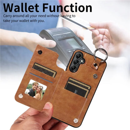 003 For Samsung Galaxy A14 4G / 5G Case with Card Holder Ring Buckle Protective Leather Back Cover