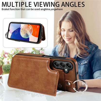 003 For Samsung Galaxy A14 4G / 5G Case with Card Holder Ring Buckle Protective Leather Back Cover