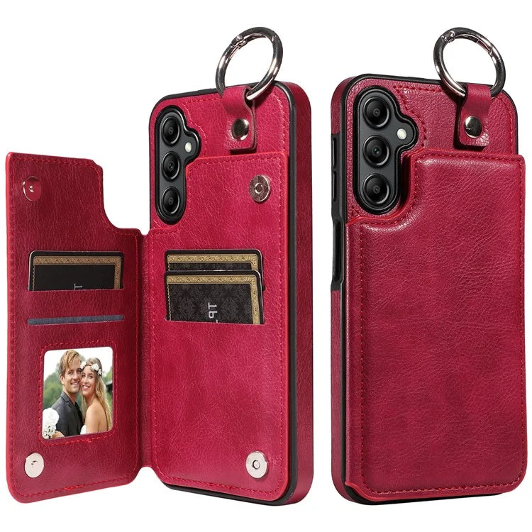 003 For Samsung Galaxy A14 4G / 5G Case with Card Holder Ring Buckle Protective Leather Back Cover